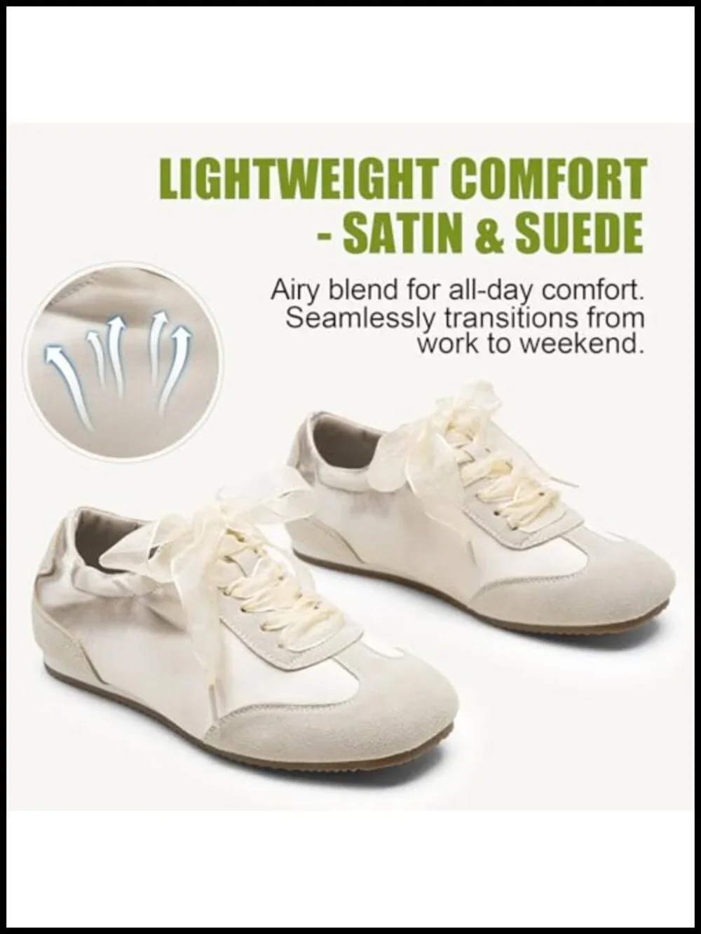 Satin & Suede Retro Sneakers with Memory Foam, Non-Slip Gum Sole, Lightweight